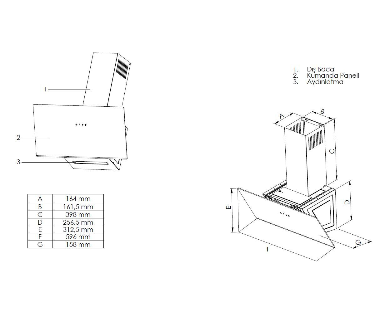 Simfer Sd-8736 Davlumbaz 60cm Eğik Cam Gri